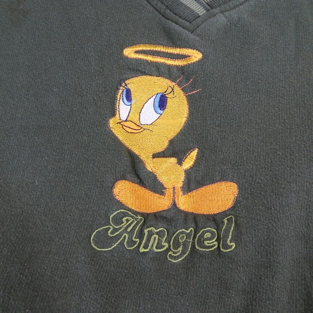 Vintage Warner Bros Looney Tunes Tweety Sweatshirt.‎ Size M. Olive green, v-neck